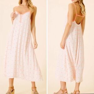 Ellor Lyla White & Pink Embroidered Midi Dress